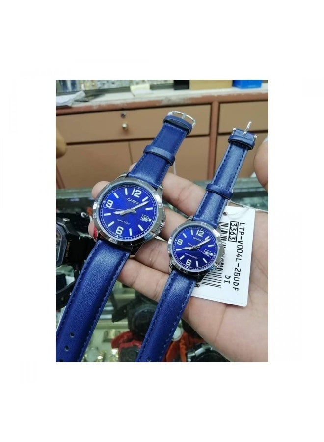 Casio MTP/LTP-V004L-2B Blue Leather Couple Watches - Image 2